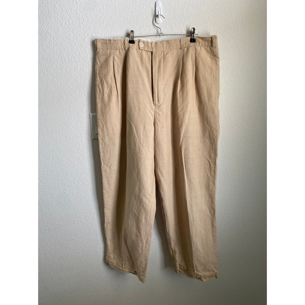 Maxini Pleated 100% Linen Trousers Size 40 Tan Old Money Coastal Classic